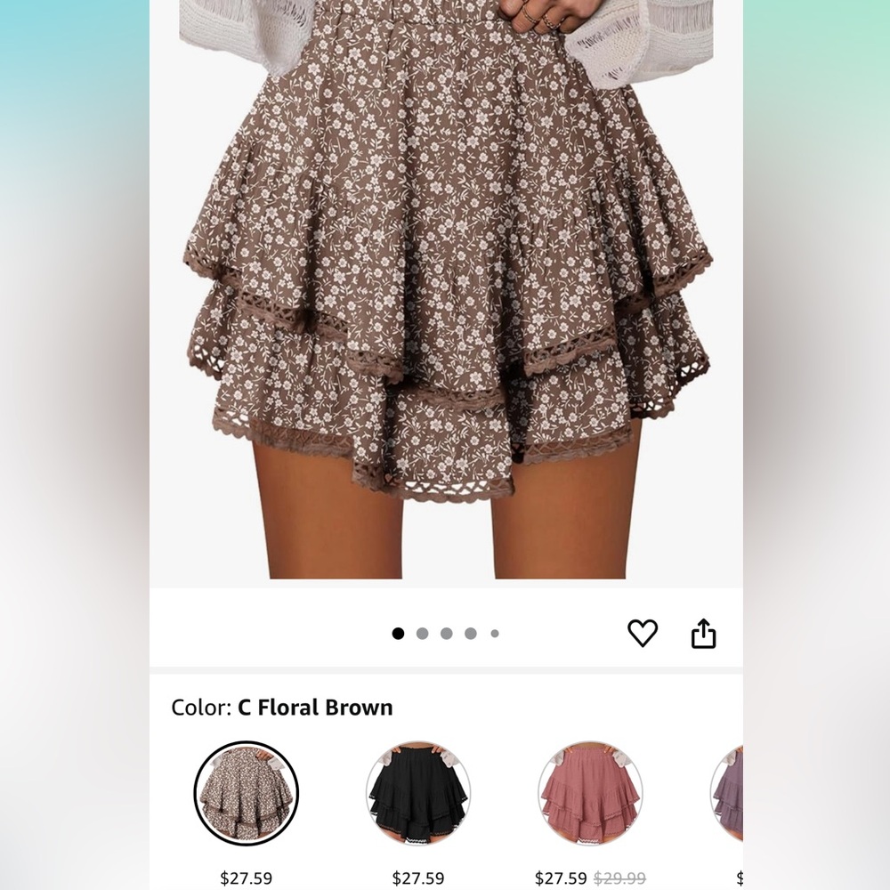Brown Floral Lace Skort